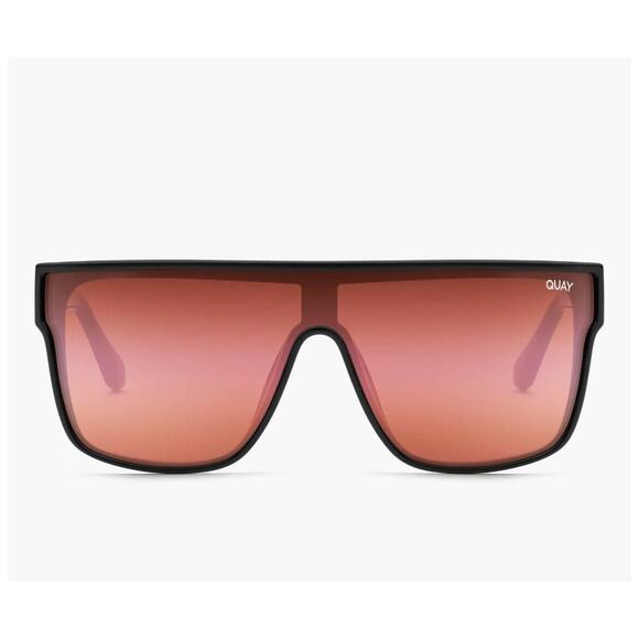 Quay Sunglasses NIGHTFALL CURVE Black Frame/BrownPink Lens NEW